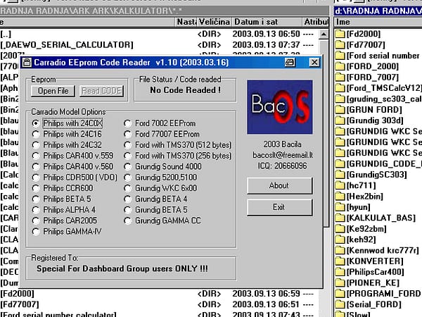 Carradio EEprom Code Reader v1.10